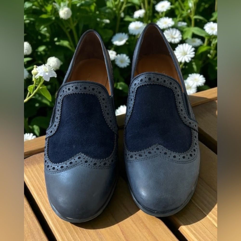 Franco Sarto Leather & Suede Navy Tibby Wingtip Slip On Loafers